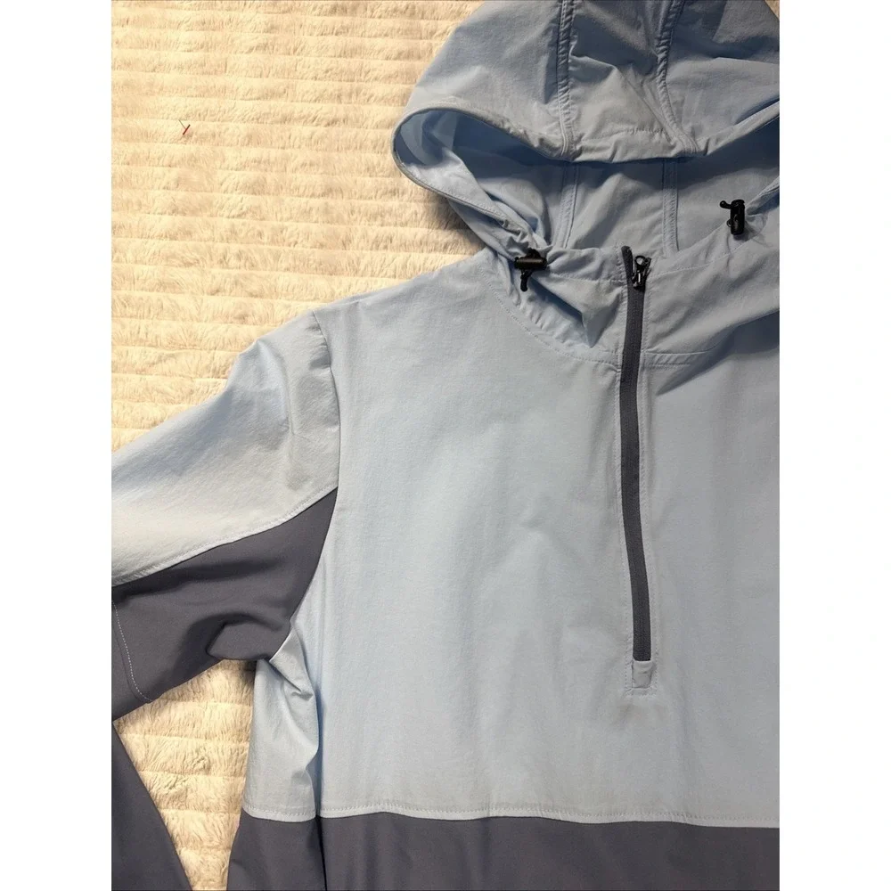 Moxie Hooded Windbreaker Pullover Men's S Sky‎ Blue Colorblock Quarter Zip Light
